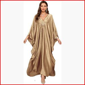 Plus Size Chiffon Caftan Dress Beach Cover Up V Neck Batwing Sleeve Loungewear